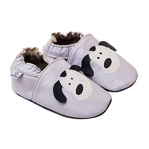 Kapcie skórzane dziecięce Paputki szary piesek soft sole1