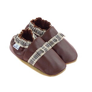 Kapcie skórzane dziecięce Paputki brąz kokardka soft sole 1